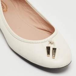 Pre Owned Tod's Off White Leather Studded Ballet Flats Size 39