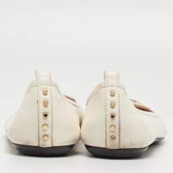 Pre Owned Tod's Off White Leather Studded Ballet Flats Size 39