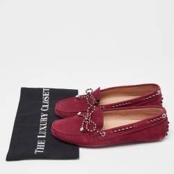 Pre Owned Tod's Maroon Suede Gommino Slip On Loafers Size 38.5