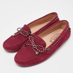 Pre Owned Tod's Maroon Suede Gommino Slip On Loafers Size 38.5