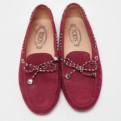 Pre Owned Tod's Maroon Suede Gommino Slip On Loafers Size 38.5