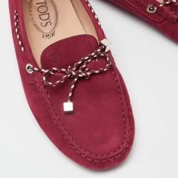 Pre Owned Tod's Maroon Suede Gommino Slip On Loafers Size 38.5