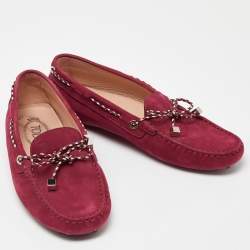 Pre Owned Tod's Maroon Suede Gommino Slip On Loafers Size 38.5