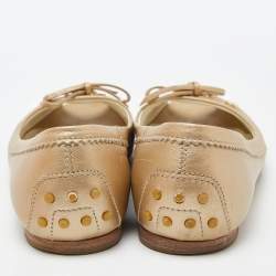 Tod's Beige Leather Bow Peep Toe Ballet Flats Size 37.5