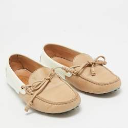 Tod's Brown/White Patent and Nubuck Slip On Loafers Size 37.5