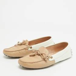 Tod's Brown/White Patent and Nubuck Slip On Loafers Size 37.5