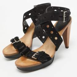 Tod's Black Suede Criss Cross Strap Platform Sandals Size 36.5