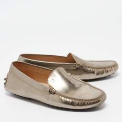 Tod's Metallic Leather Slip On Loafers Size 37