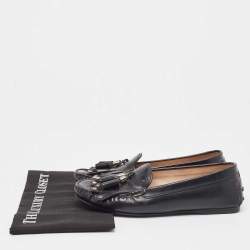 Tod's Black Patent Leather Tessal Fringe Detail Slip On Loafers Size 38.5