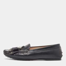 Tod's Black Patent Leather Tessal Fringe Detail Slip On Loafers Size 38.5