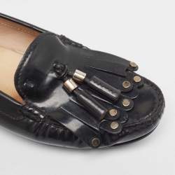 Tod's Black Patent Leather Tessal Fringe Detail Slip On Loafers Size 38.5
