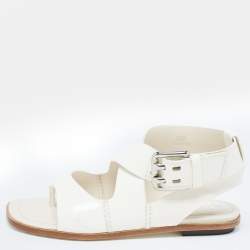Tod's Cream Patent Leather Cross Strap Flat Sandals Size 36.5