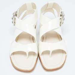 Tod's Cream Patent Leather Cross Strap Flat Sandals Size 36.5