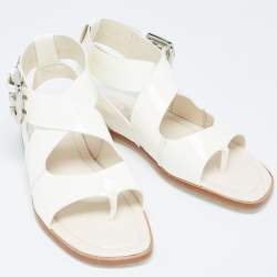 Tod's Cream Patent Leather Cross Strap Flat Sandals Size 36.5