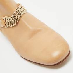 Tod's Beige Leather Chain Detail Ankle Boots Size 35.5