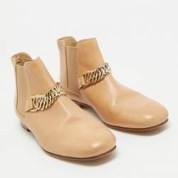Tod's Beige Leather Chain Detail Ankle Boots Size 35.5