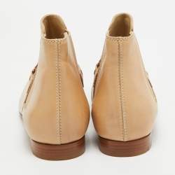 Tod's Beige Leather Chain Detail Ankle Boots Size 35.5