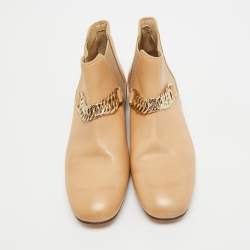 Tod's Beige Leather Chain Detail Ankle Boots Size 35.5