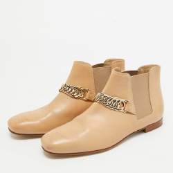 Tod's Beige Leather Chain Detail Ankle Boots Size 35.5
