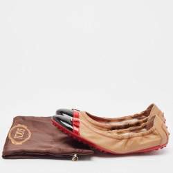 Pre Owned Tod's Brown Leather Scrunch Ballet Flats Size 38