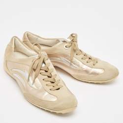 Tod's Grey/Beige Suede and Leather Low Top Sneakers Size 37.5