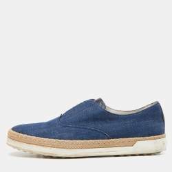 Tod's Blue Denim Francesina Slip On Espadrille Sneakers Size 36.5