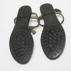 Pre Owned Tod's Black Rubber Slingback Thong Flats Size 37