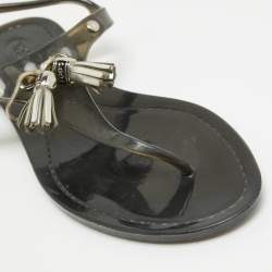 Pre Owned Tod's Black Rubber Slingback Thong Flats Size 37