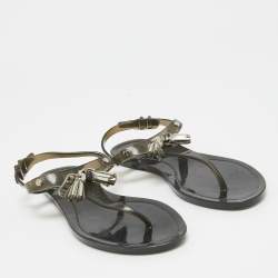 Pre Owned Tod's Black Rubber Slingback Thong Flats Size 37