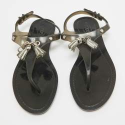 Pre Owned Tod's Black Rubber Slingback Thong Flats Size 37