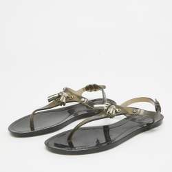 Pre Owned Tod's Black Rubber Slingback Thong Flats Size 37