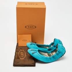 Tod's Turquoise Suede Scrunch Ballet Flats Size 37.5