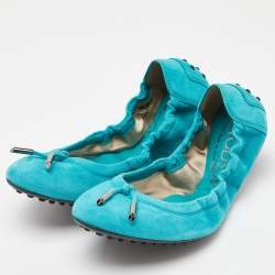 Tod's Turquoise Suede Scrunch Ballet Flats Size 37.5