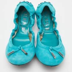 Tod's Turquoise Suede Scrunch Ballet Flats Size 37.5