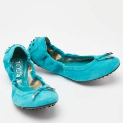 Tod's Turquoise Suede Scrunch Ballet Flats Size 37.5