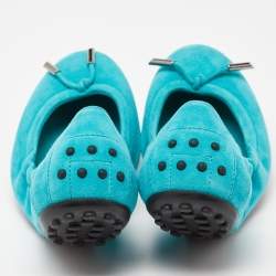 Tod's Turquoise Suede Scrunch Ballet Flats Size 37.5