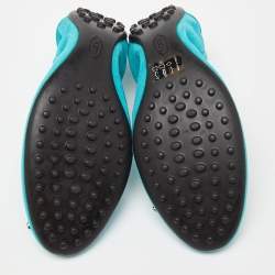 Tod's Turquoise Suede Scrunch Ballet Flats Size 37.5