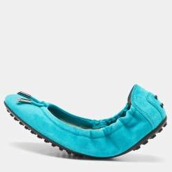 Tod's Turquoise Suede Scrunch Ballet Flats Size 37.5
