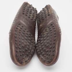 Pre Owned Tod's Brown Leather Embellished Slip On Loafers Size 38.5