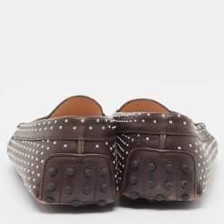 Pre Owned Tod's Brown Leather Embellished Slip On Loafers Size 38.5