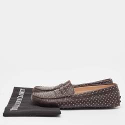 Pre Owned Tod's Brown Leather Embellished Slip On Loafers Size 38.5