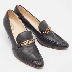 Pre Owned Tod's Black Leather Loafer Pumps Size 39.5
