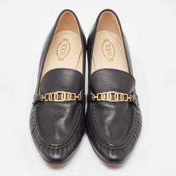 Pre Owned Tod's Black Leather Loafer Pumps Size 39.5