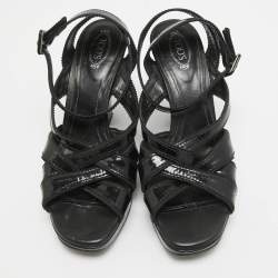 Tod's Black Patent Leather Strappy Platform Sandals Size 39