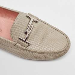 Tod's Grey Textured Leather Double T Buckle Loafers Size 37