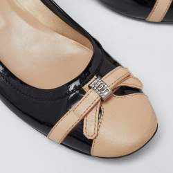 Tod's Black/Beige Leather and Black Patent Cap Toe Bow Pumps Size 38.5