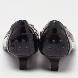 Tod's Black/Beige Leather and Black Patent Cap Toe Bow Pumps Size 38.5
