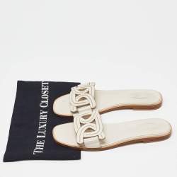 Tod's White Leather Kate Flat Slides Size 37.5