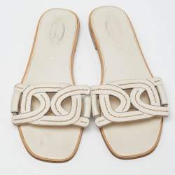 Tod's White Leather Kate Flat Slides Size 37.5