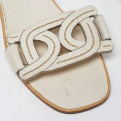 Tod's White Leather Kate Flat Slides Size 37.5